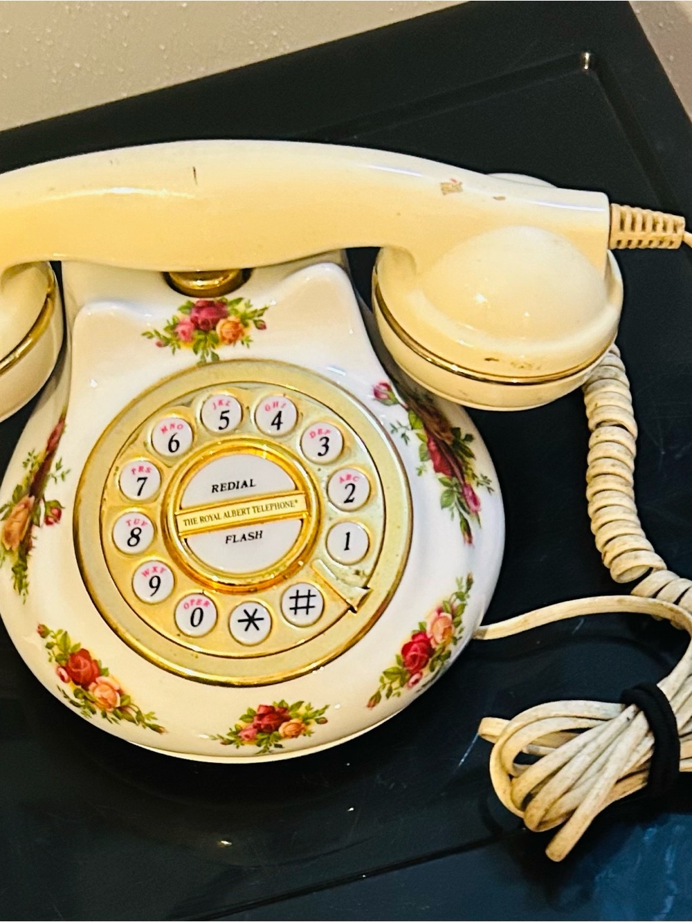 Vintage Floral Corded Telephone - Cream